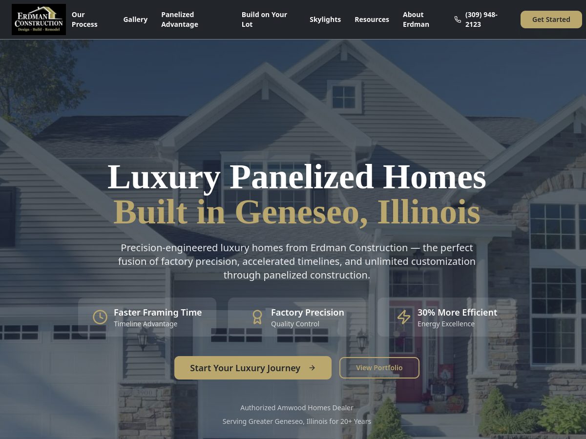 Erdman Construction website homepage