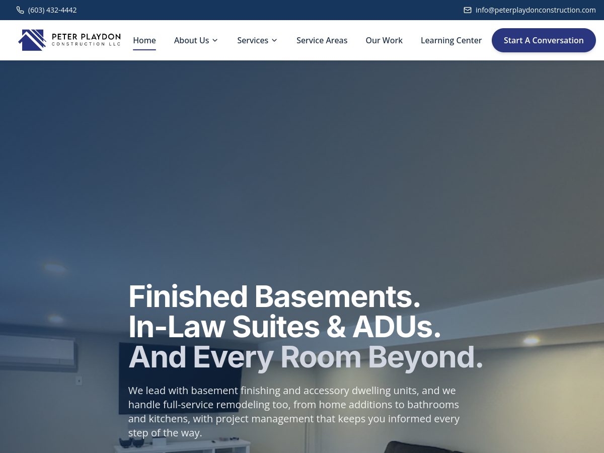 Peter Playdon Construction website homepage