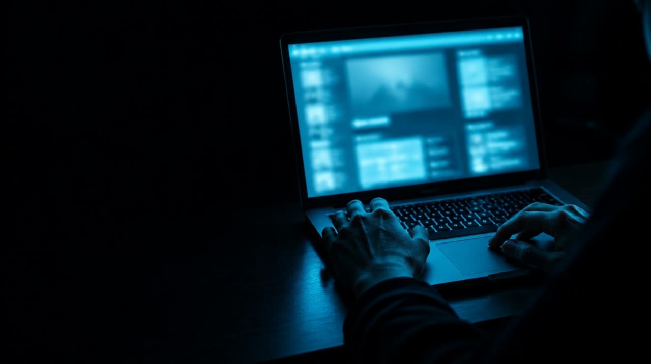Hands on a laptop keyboard lit only by the screen