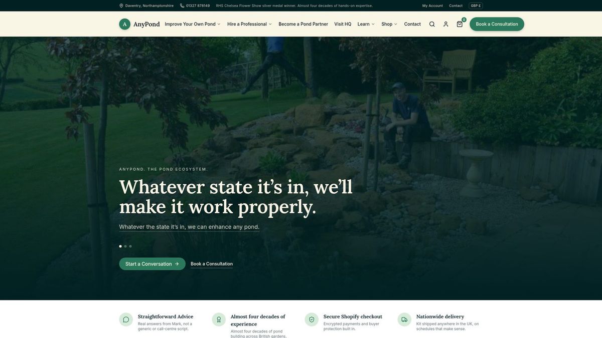 AnyPond website homepage