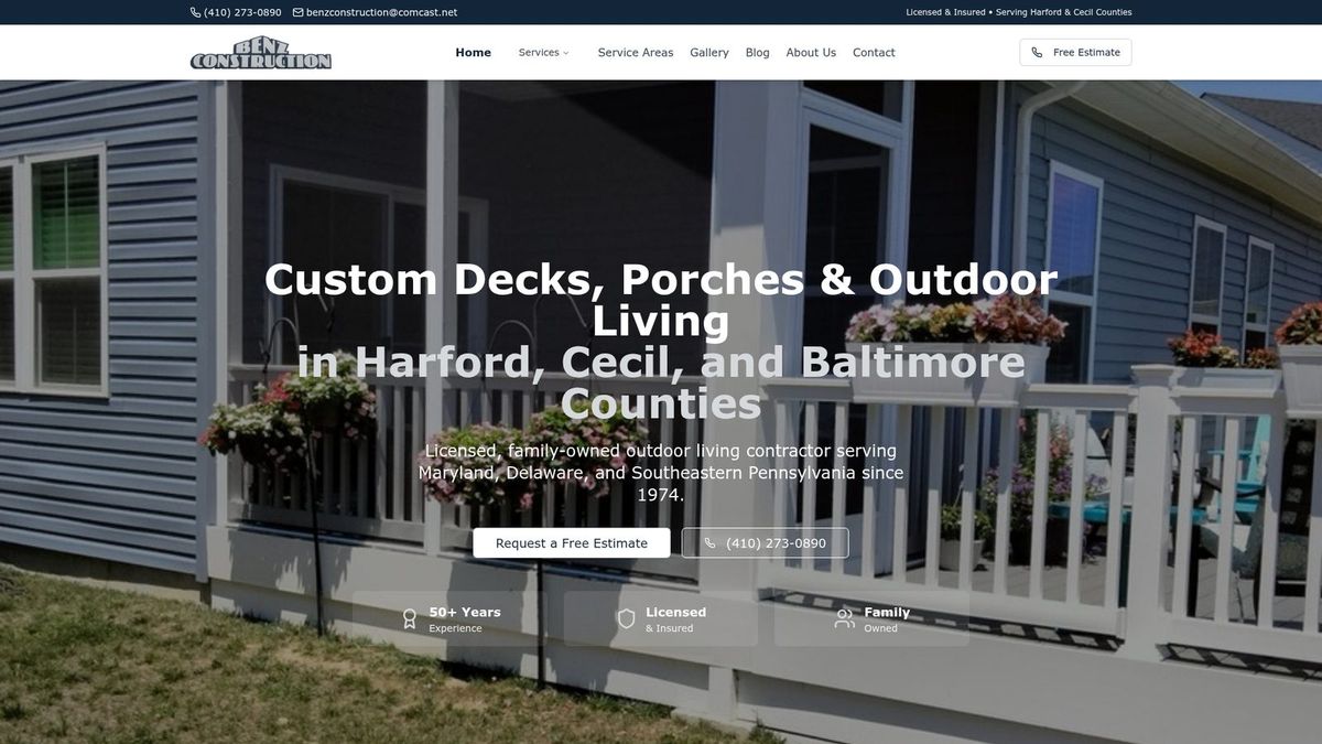 Benz Construction website homepage