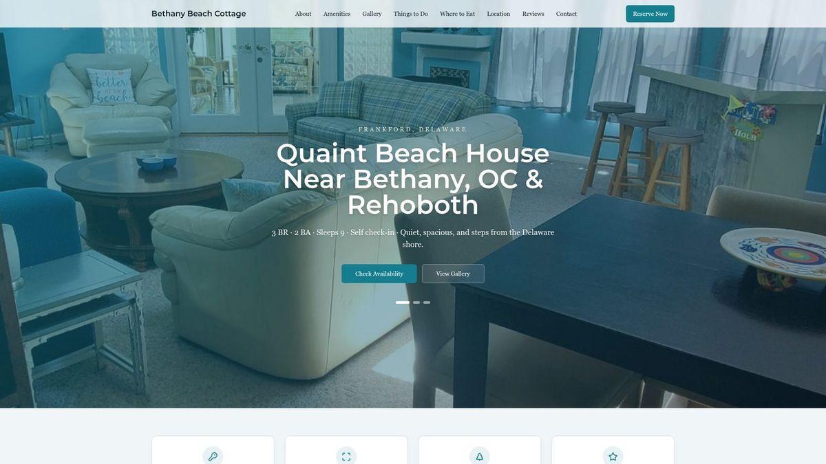 Bethany Beach Cottage website homepage