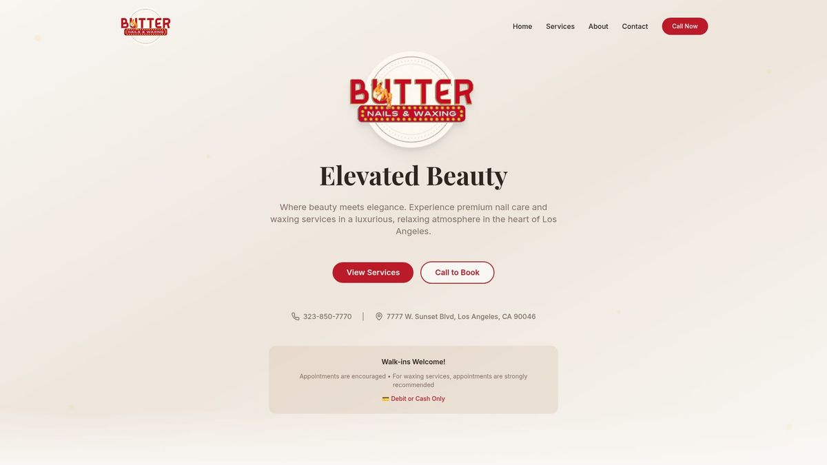Butter Nails & Waxing website homepage