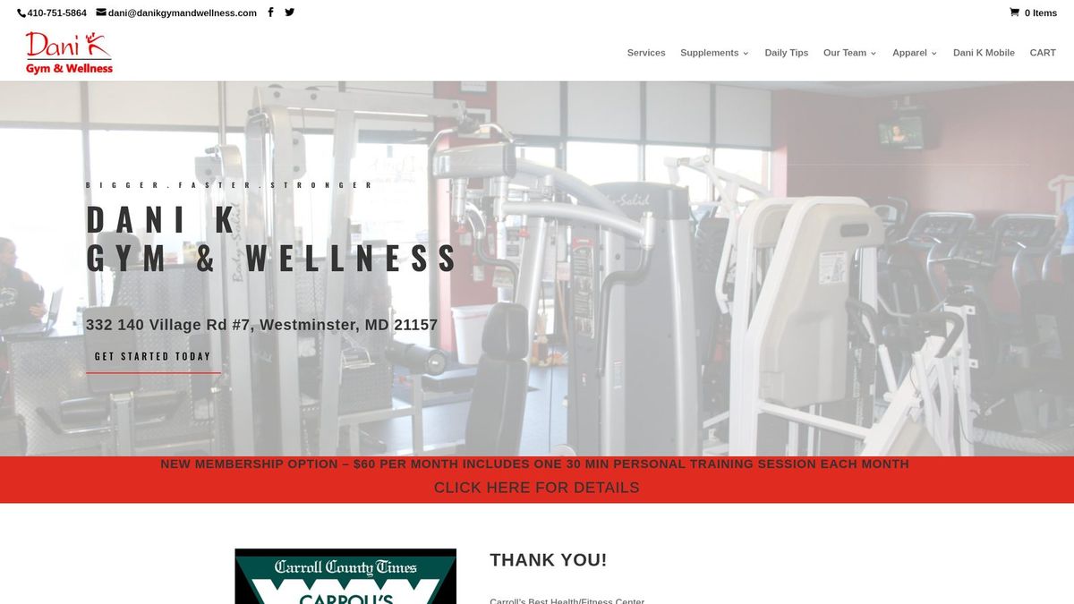 Dani K Gym & Wellness website homepage
