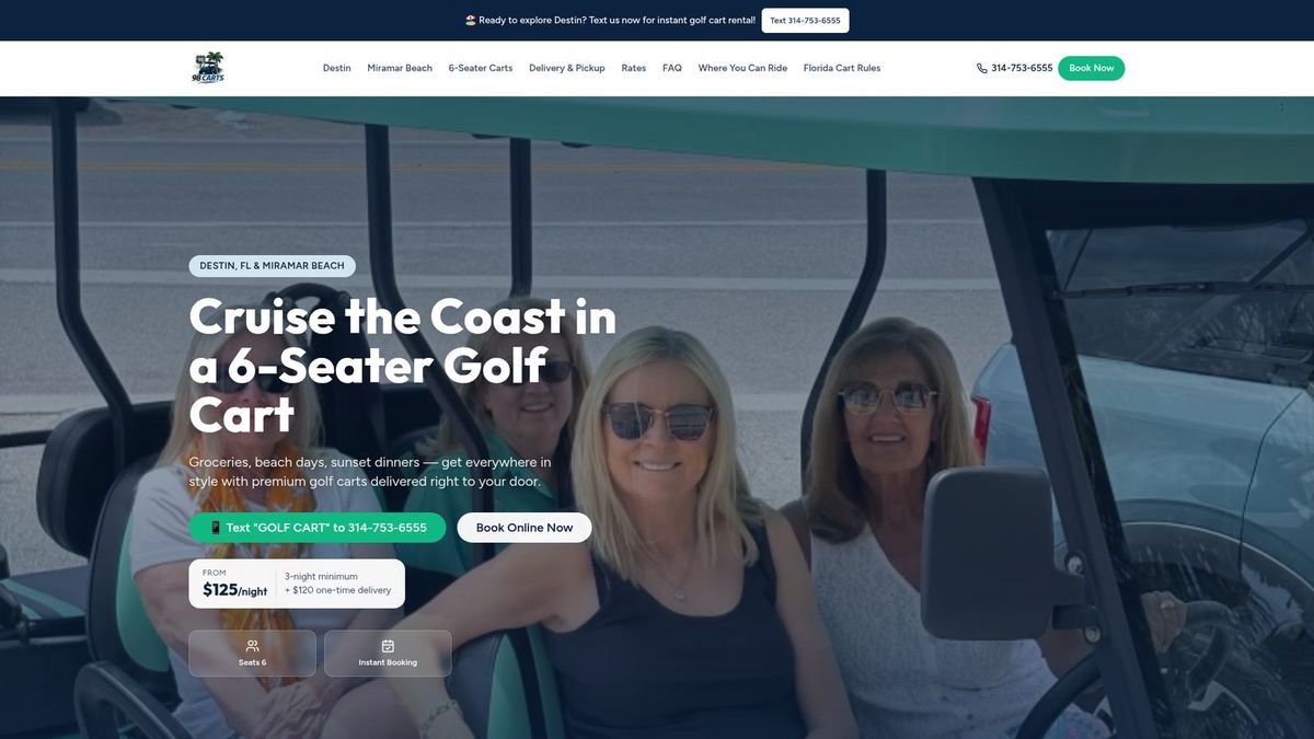 Destin Cart Rentals website homepage