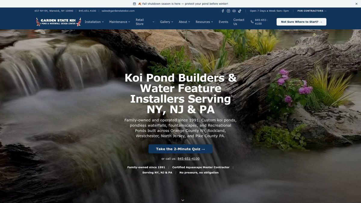 Garden State Koi website homepage