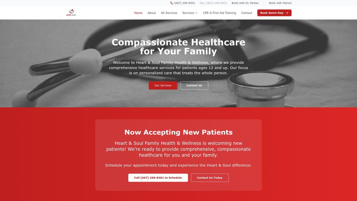 Heart & Soul Family Health & Wellness website homepage