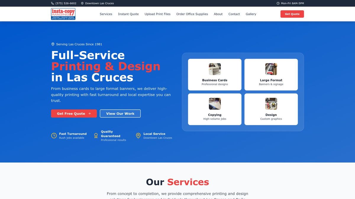 Insta-Copy Imaging website homepage
