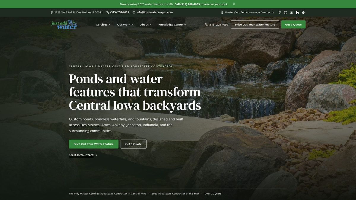 Just Add Water / Iowa Waterscapes website screenshot