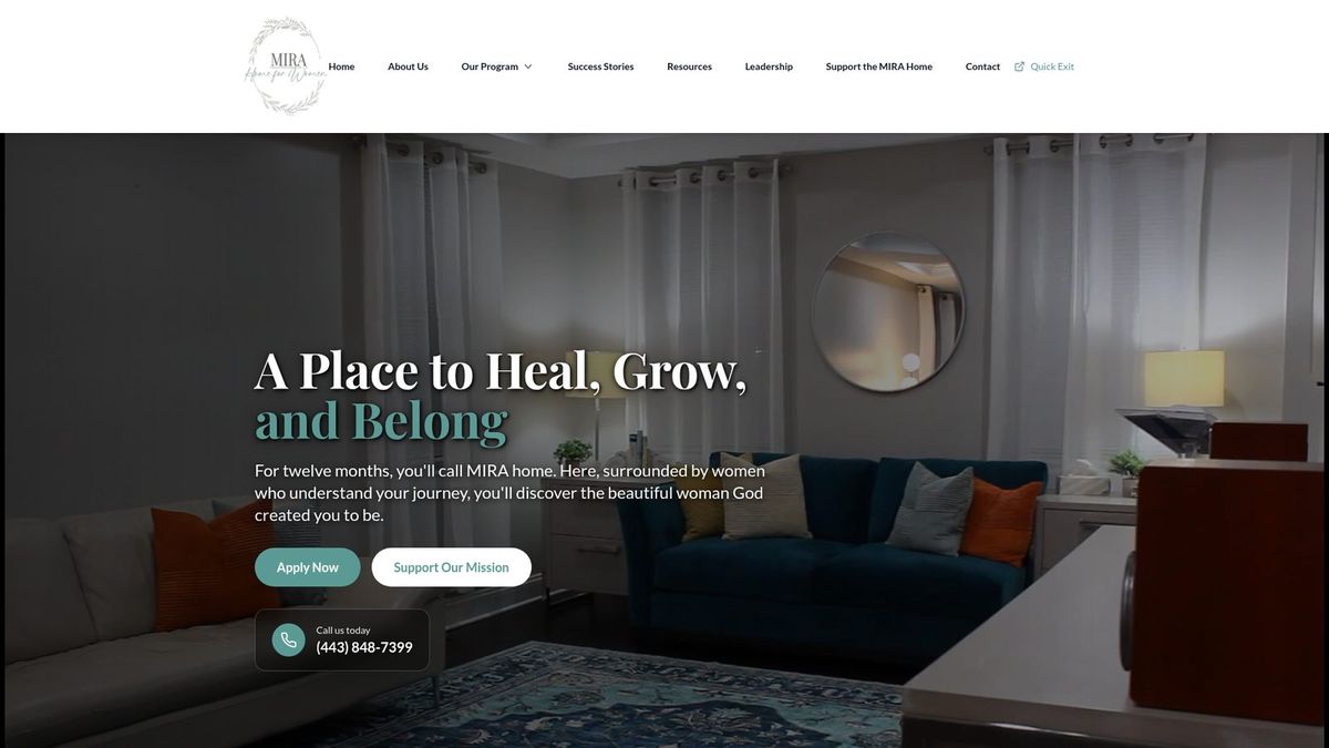 MIRA Home for Women website homepage