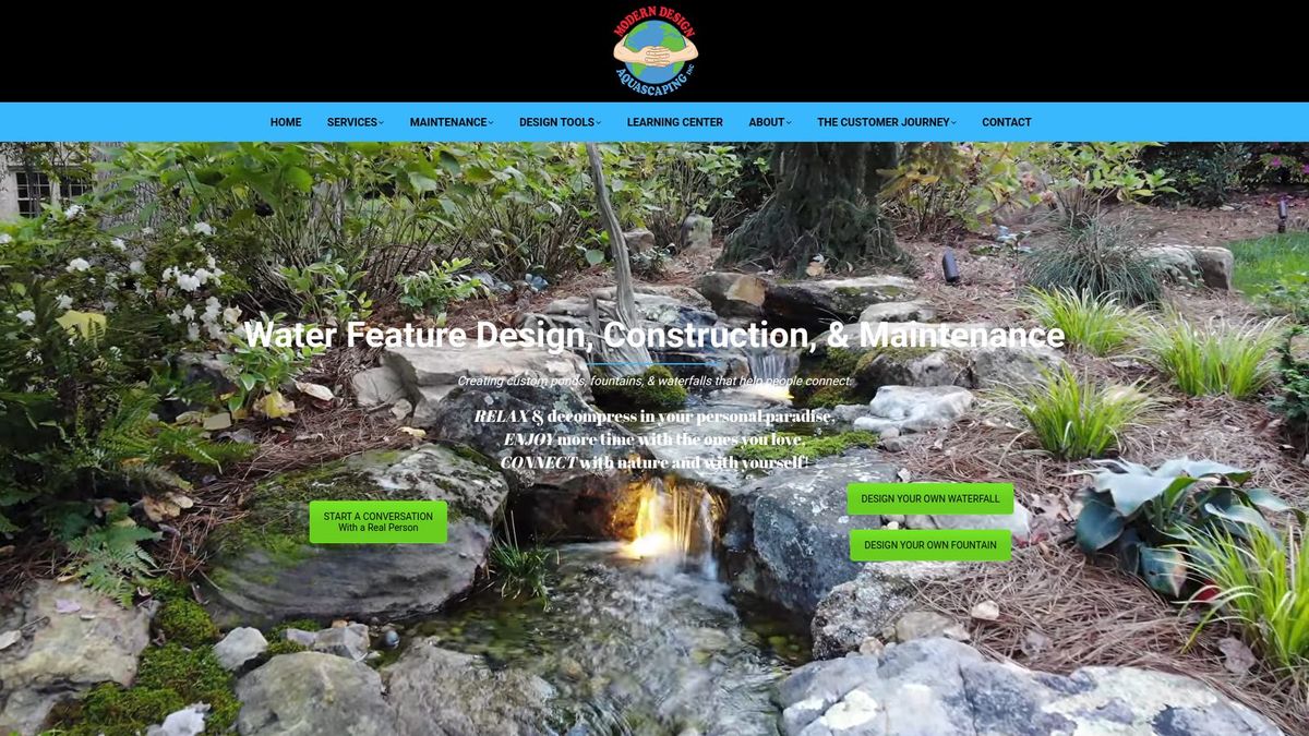Modern Design Aquascaping website homepage