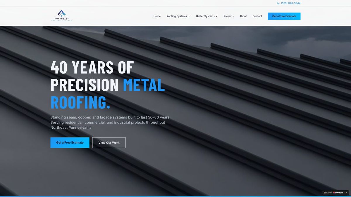 Northeast Roofing & Facade website homepage
