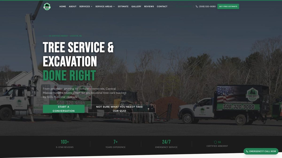 Orloff Tree Service & Excavation website homepage