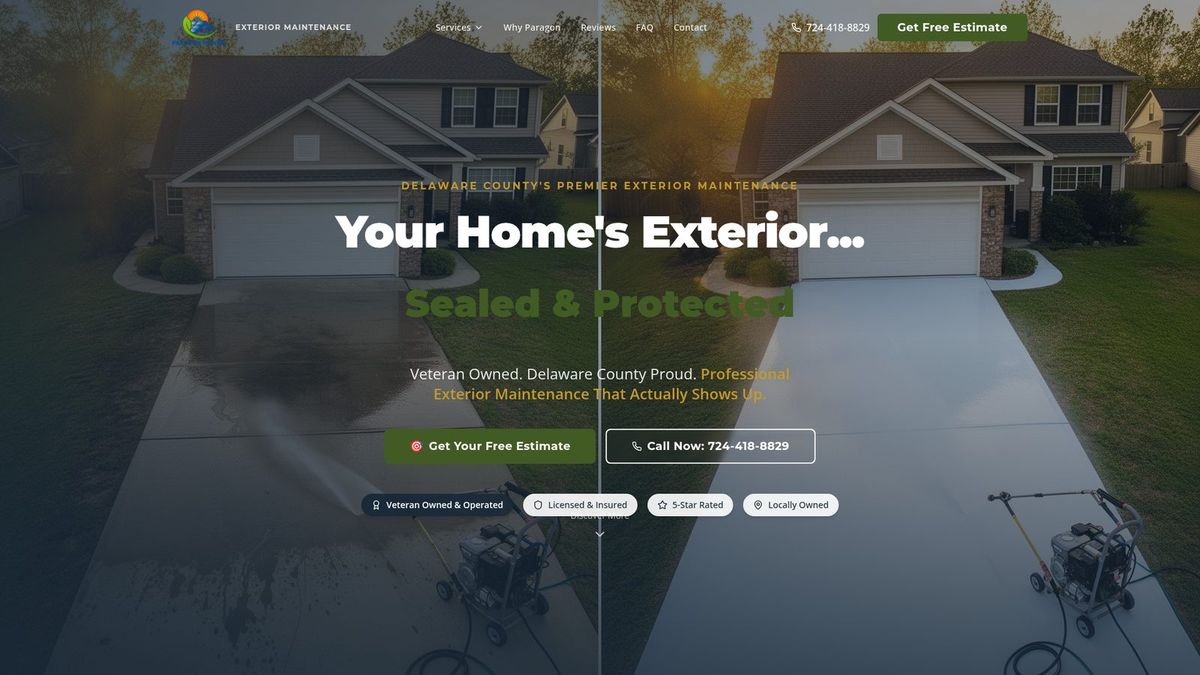 Paragon Exterior Pros website homepage