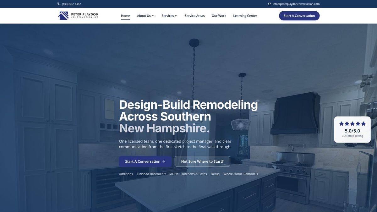 Peter Playdon Construction website homepage