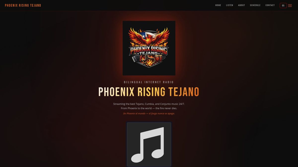 Phoenix Rising Tejano website homepage