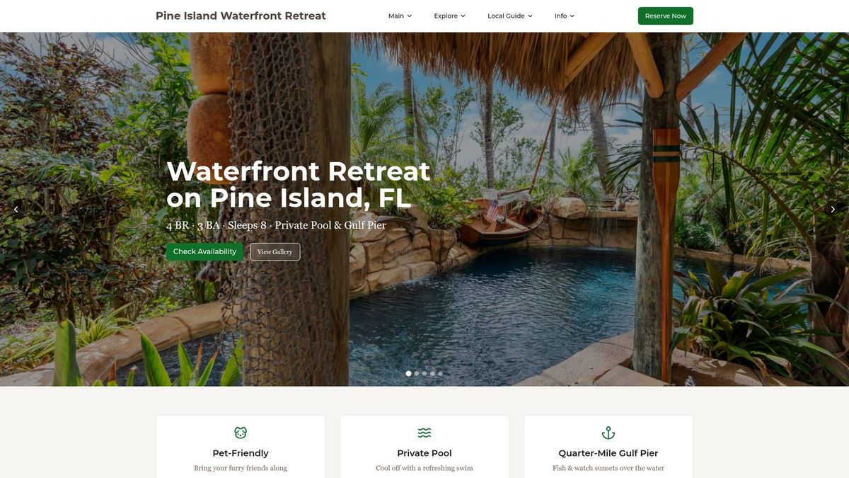 Pine Island Waterfront Retreat website homepage