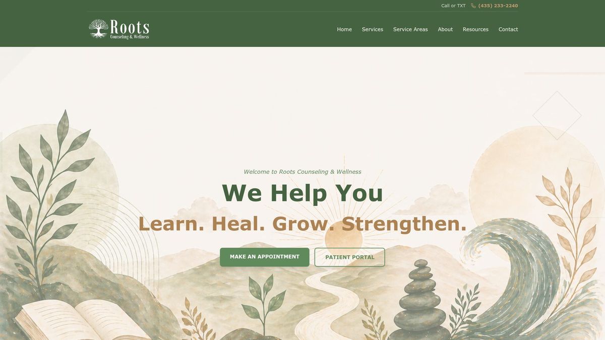 Roots Counseling & Wellness website homepage