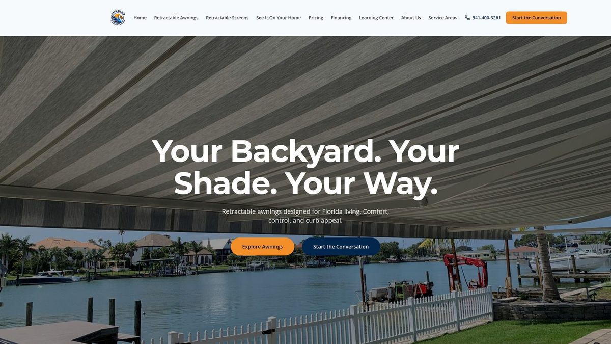 Sunbird Awnings & Shades website homepage