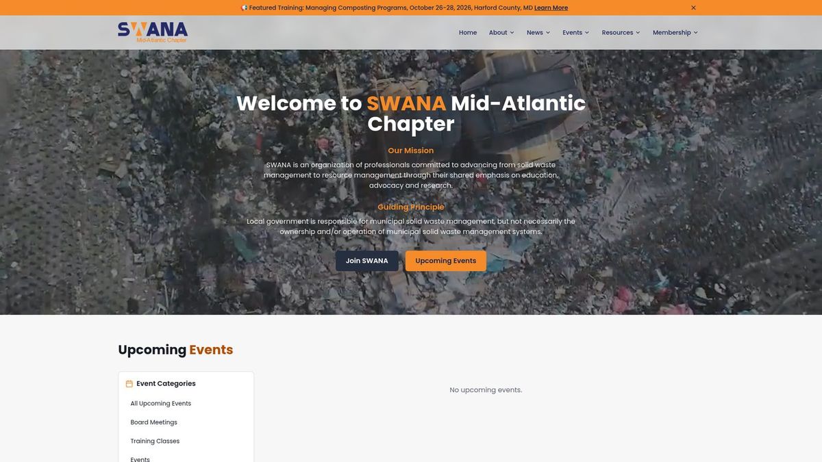 SWANA Mid-Atlantic website homepage