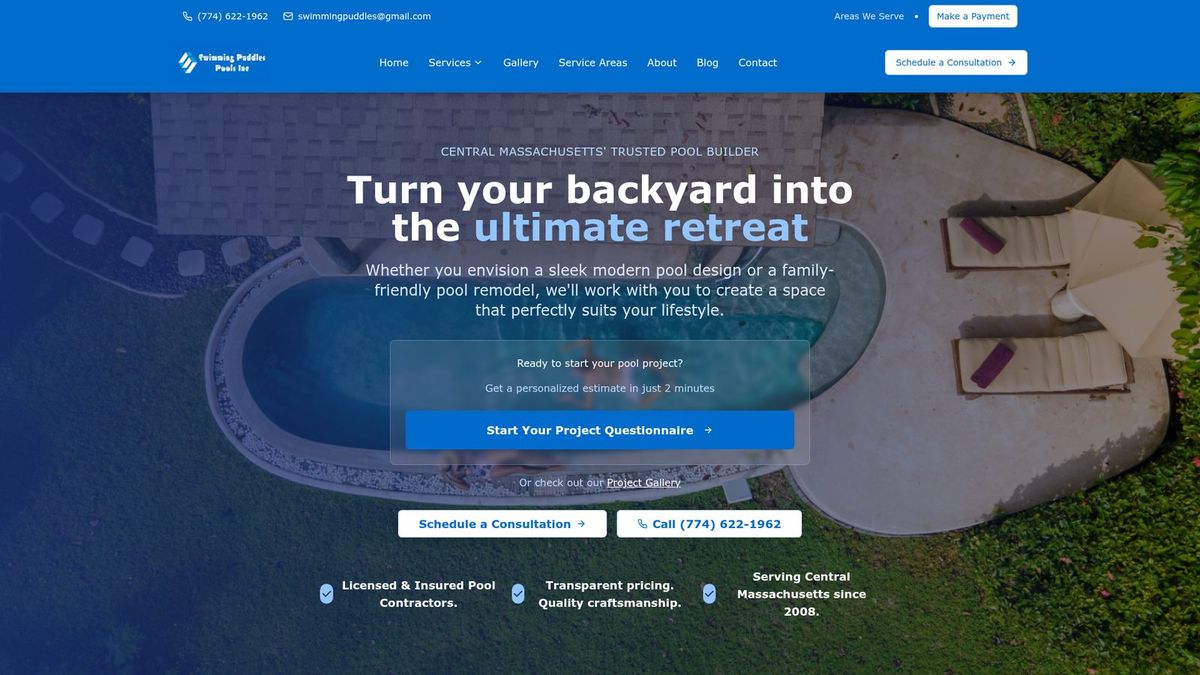 Swimming Puddles Pools website homepage