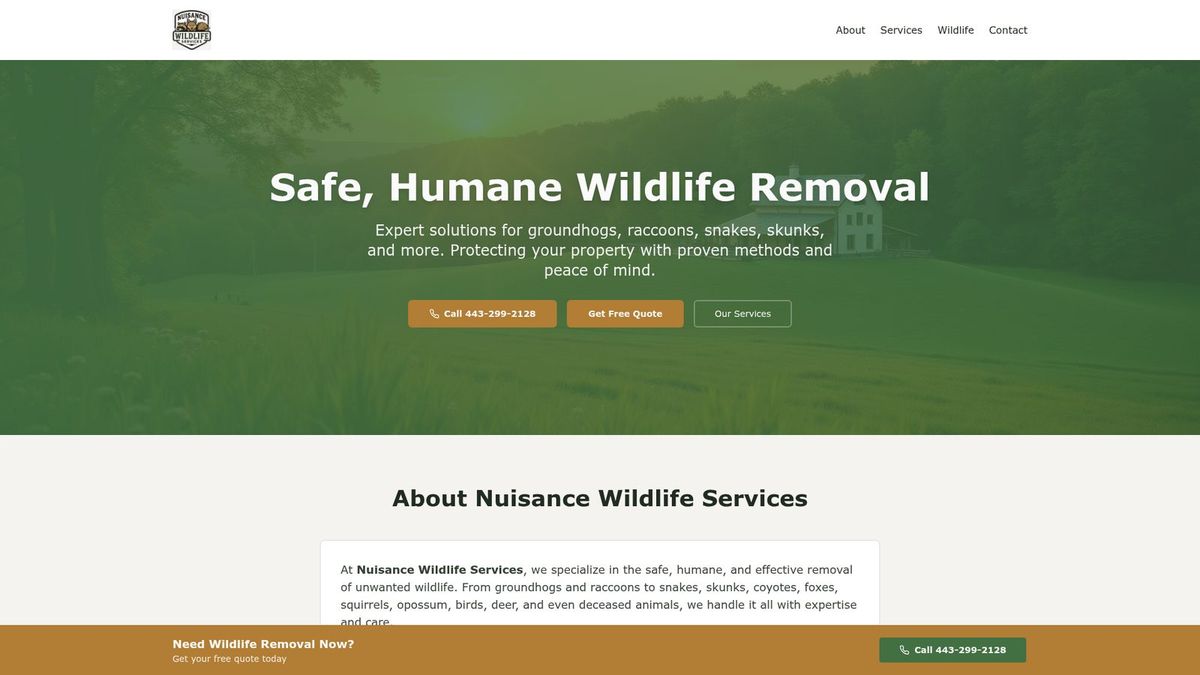 Tristen's Wildlife Solutions website homepage