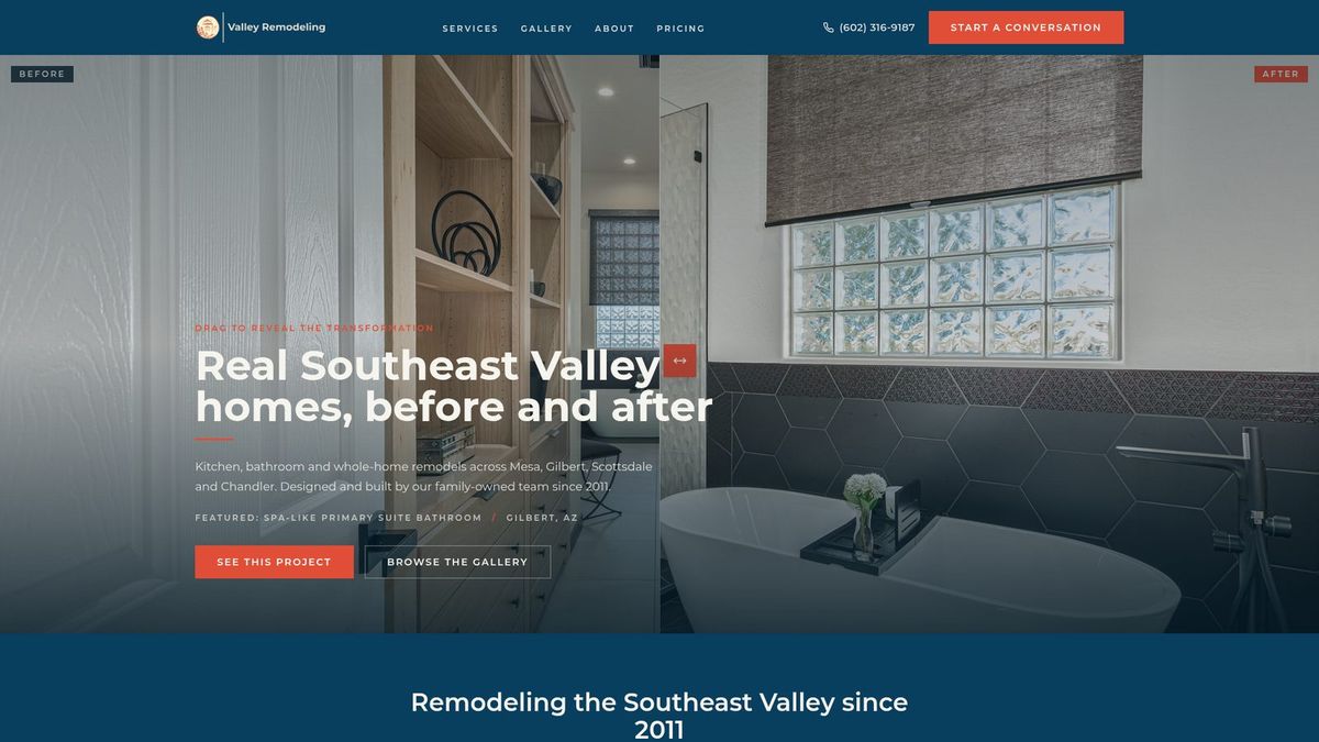 Valley AZ Remodeling website homepage