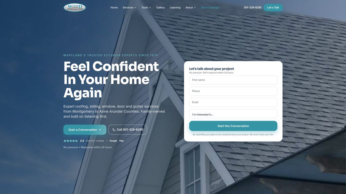 Winfield Builders website homepage